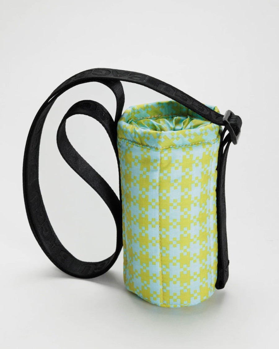 Baggu Puffy Water Bottle Sling : Mint Pixel Gingham - Baggu Puffy Water Bottle Slings