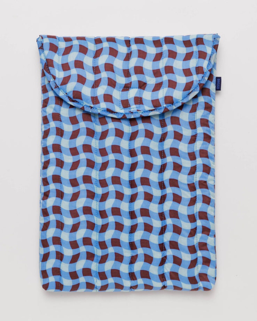 Baggu Puffy Laptop Sleeve 16" : Wavy Gingham Blue - Baggu Cases & Sleeves