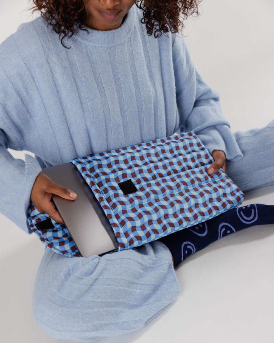 Baggu Puffy Laptop Sleeve 16" : Wavy Gingham Blue - Baggu Cases & Sleeves