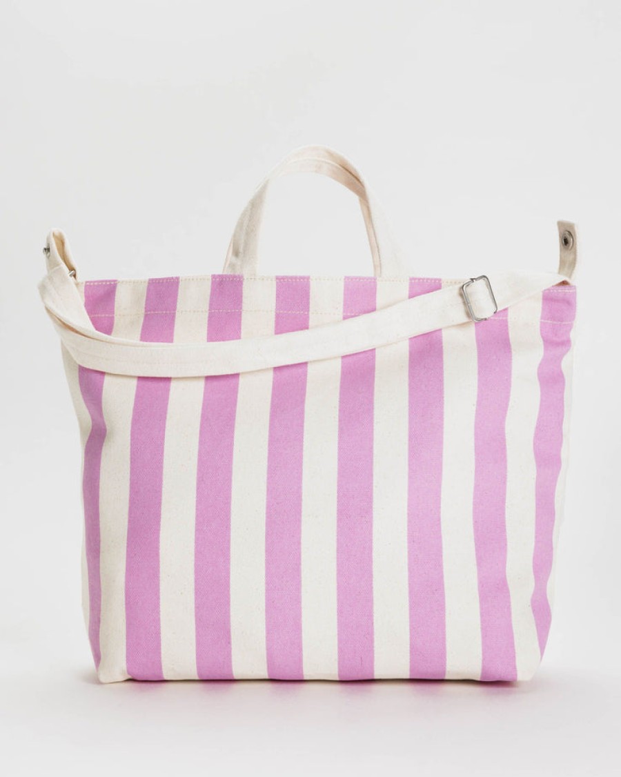 Baggu Horizontal Zip Duck Bag : Pink Awning Stripe - Baggu Totes