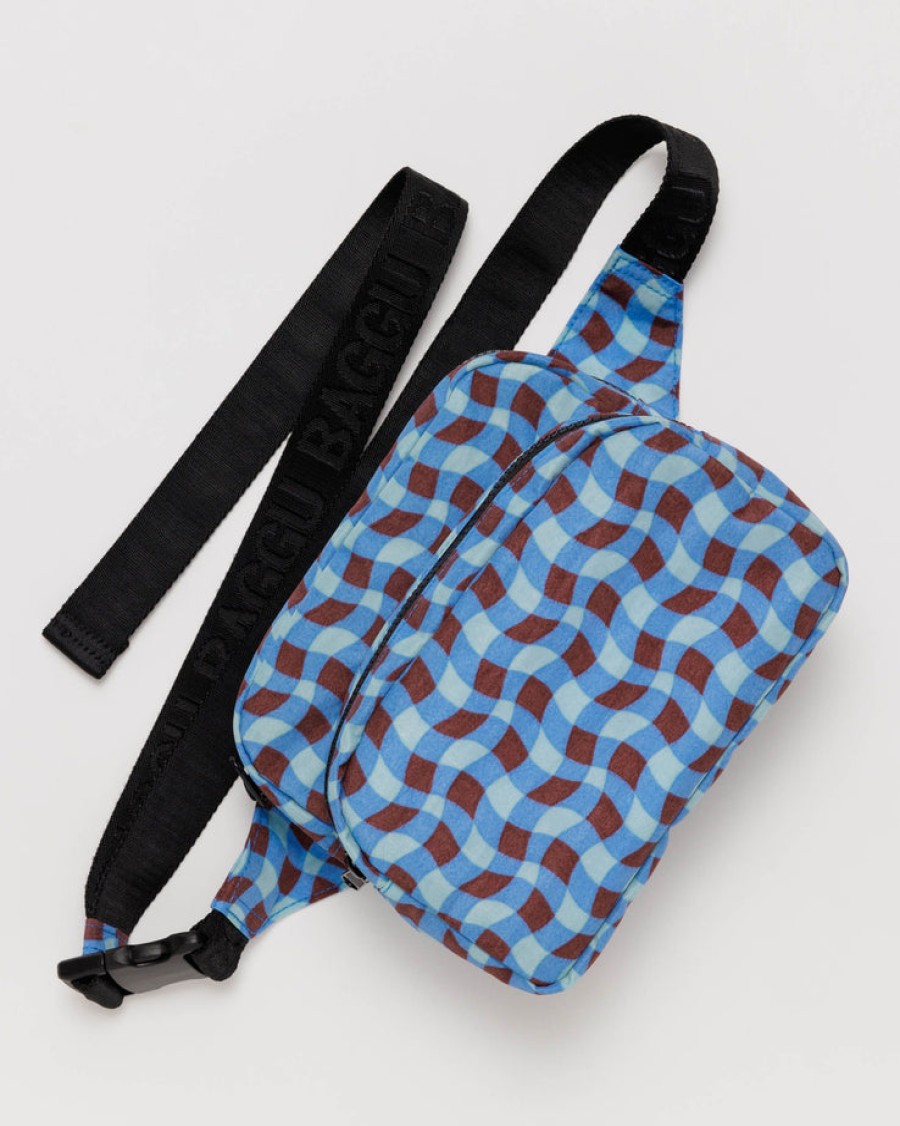 Baggu Fanny Pack : Wavy Gingham Blue - Baggu Travel