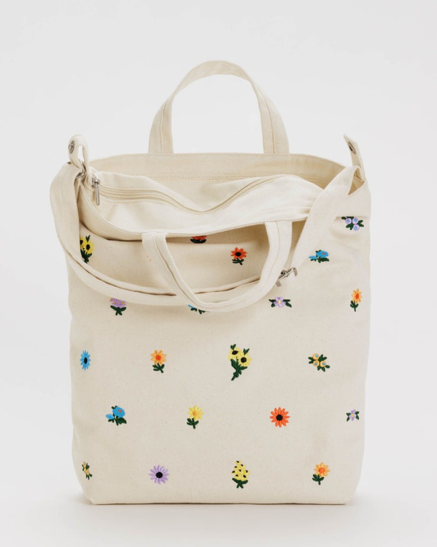 Baggu Zip Duck Bag : Embroidered Ditsy Floral - Baggu Totes