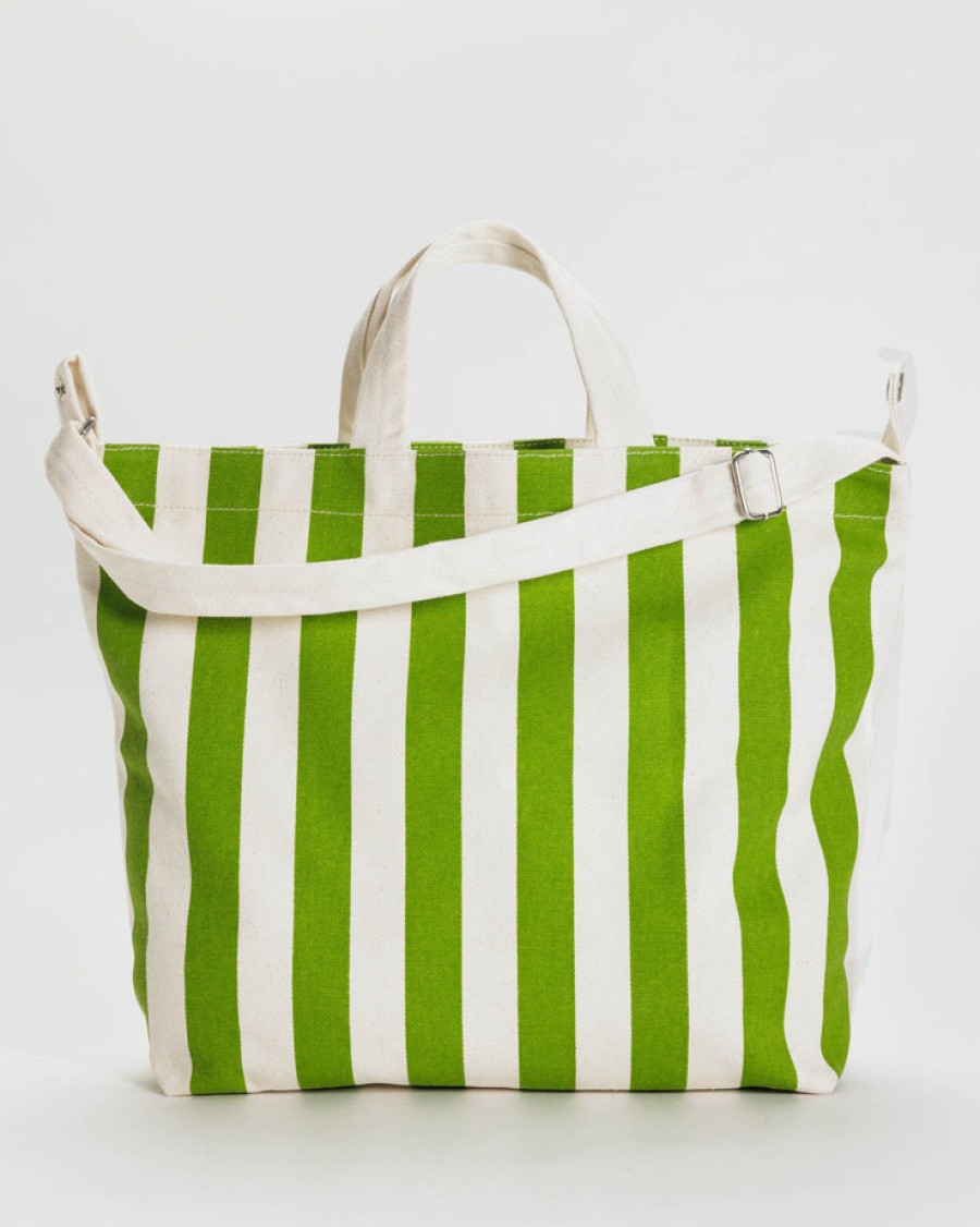 Baggu Horizontal Zip Duck Bag : Green Awning Stripe - Baggu Totes