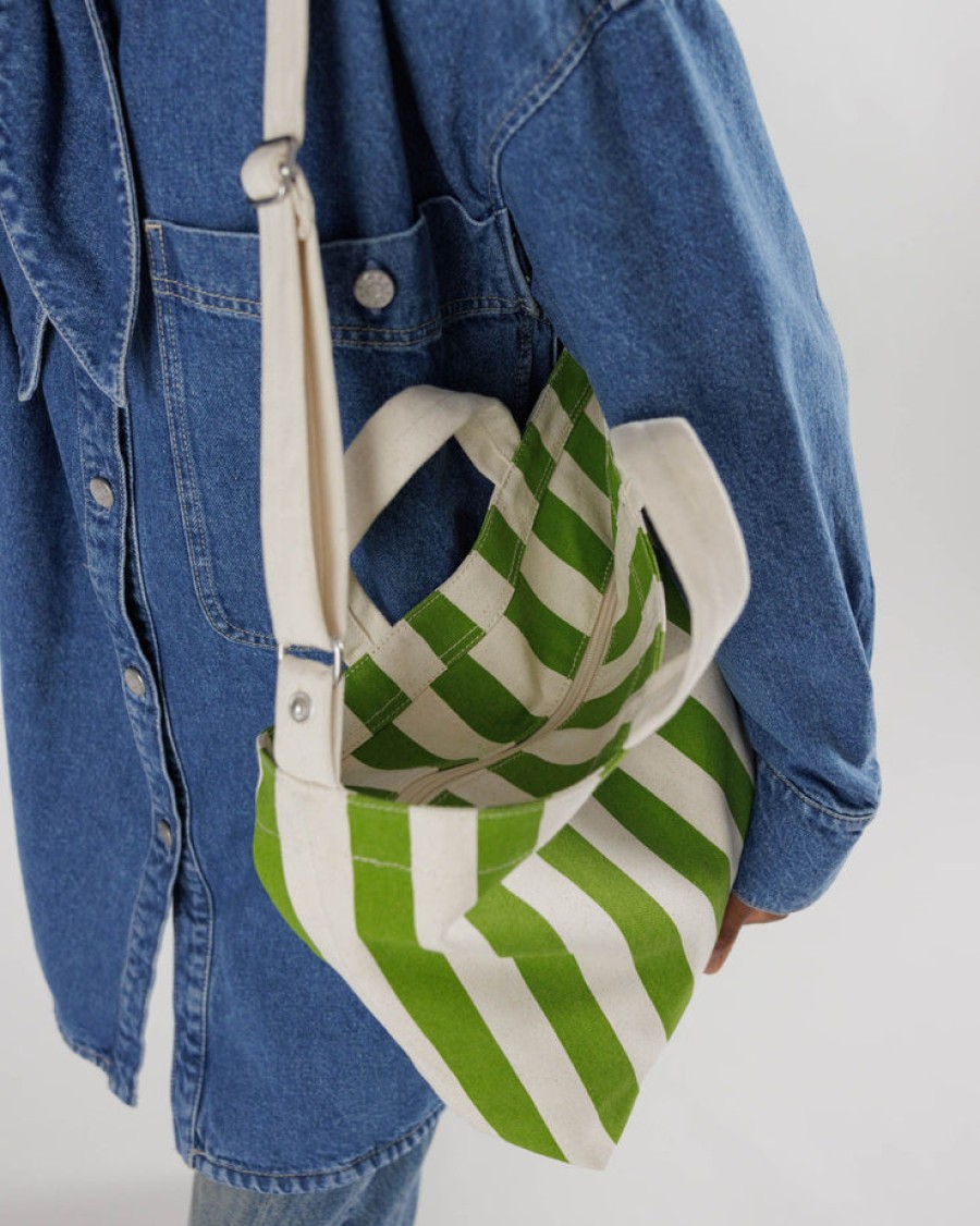 Baggu Horizontal Zip Duck Bag : Green Awning Stripe - Baggu Totes