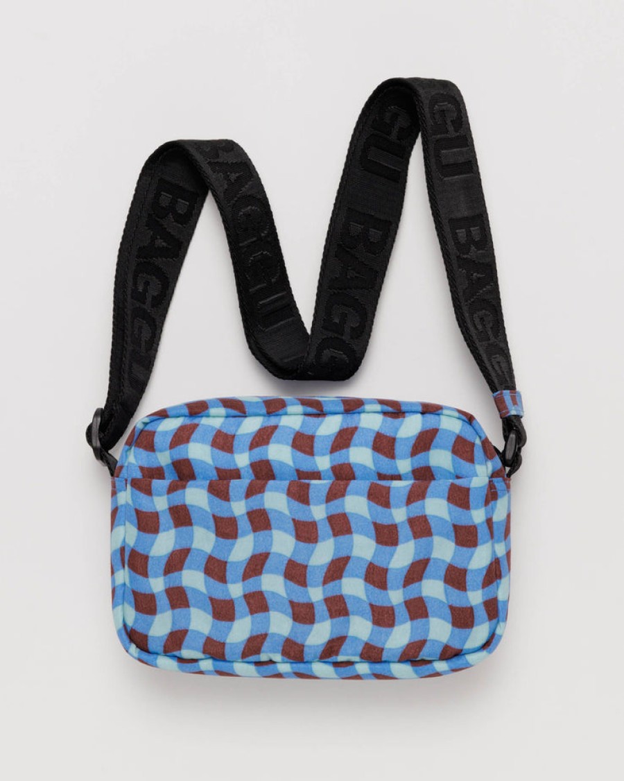 Baggu Camera Crossbody : Wavy Gingham Blue - Baggu Crossbody Bags