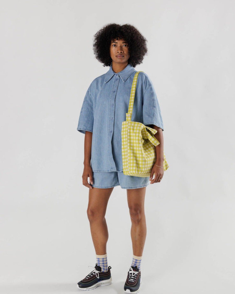 Baggu Horizontal Zip Duck Bag : Chartreuse Pixel Gingham - Baggu Totes