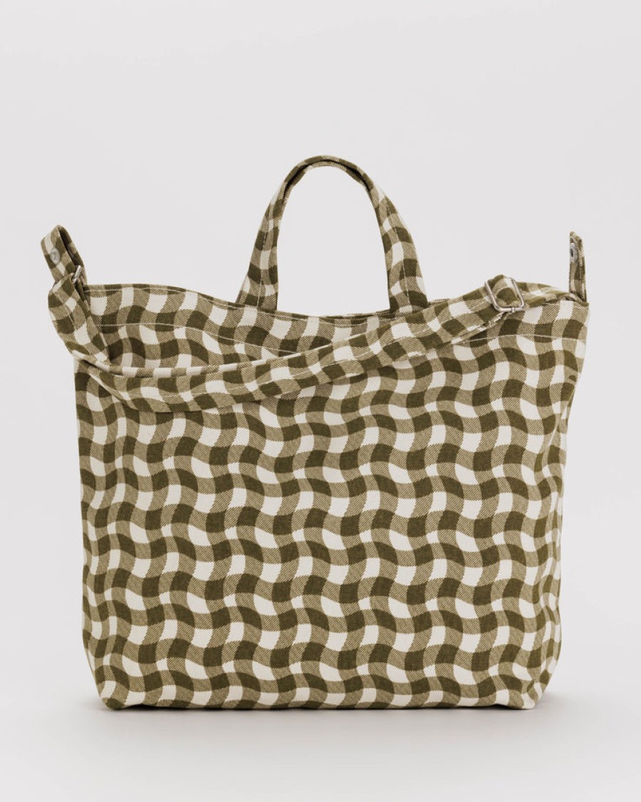 Baggu Horizontal Duck Bag : Wavy Gingham Brown - Baggu Totes