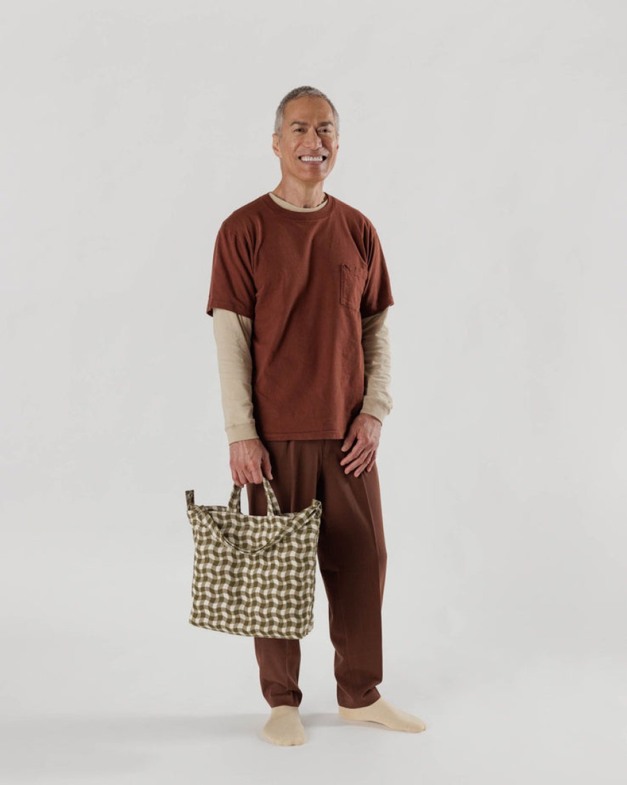 Baggu Horizontal Duck Bag : Wavy Gingham Brown - Baggu Totes