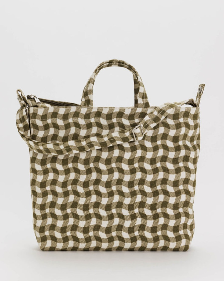 Baggu Horizontal Zip Duck Bag : Wavy Gingham Brown - Baggu Totes