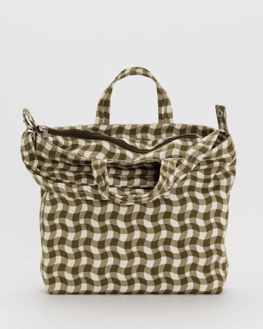 Baggu Horizontal Zip Duck Bag : Wavy Gingham Brown - Baggu Totes