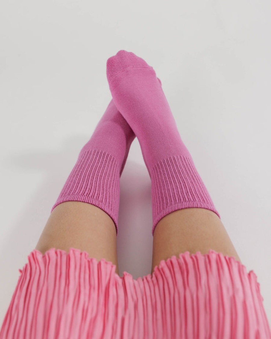 Baggu Ribbed Sock : Extra Pink - Baggu Socks