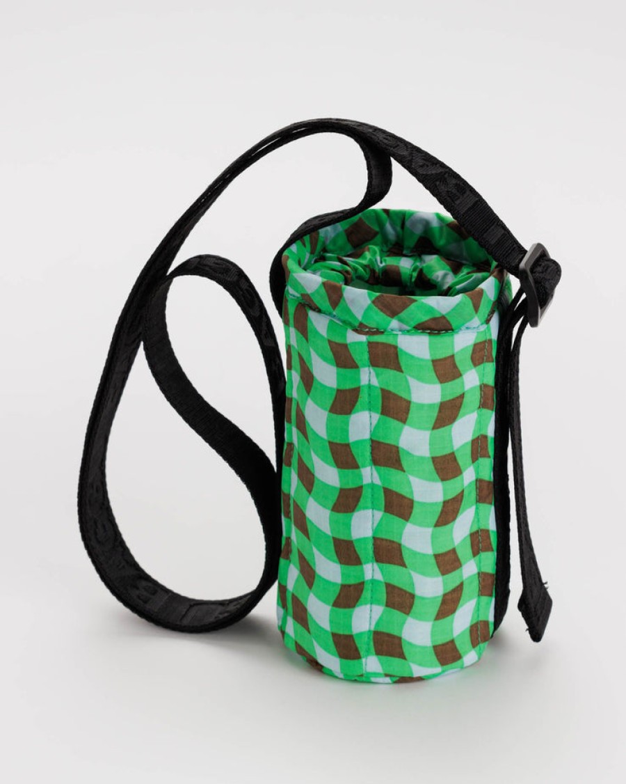 Baggu Puffy Water Bottle Sling : Wavy Gingham Green - Baggu Puffy Water Bottle Slings