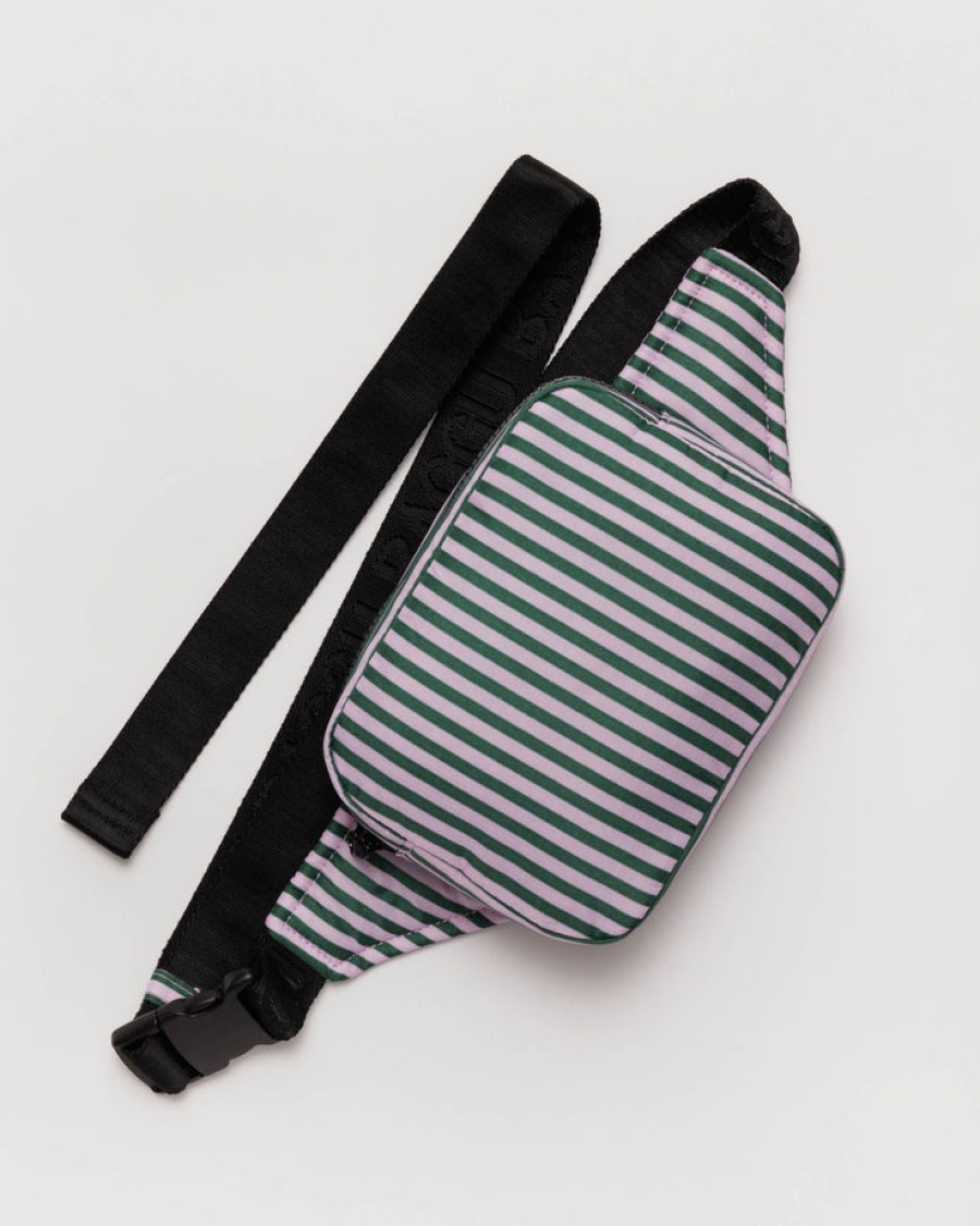 Baggu Puffy Fanny Pack : Lilac Candy Stripe - Baggu Crossbody Bags