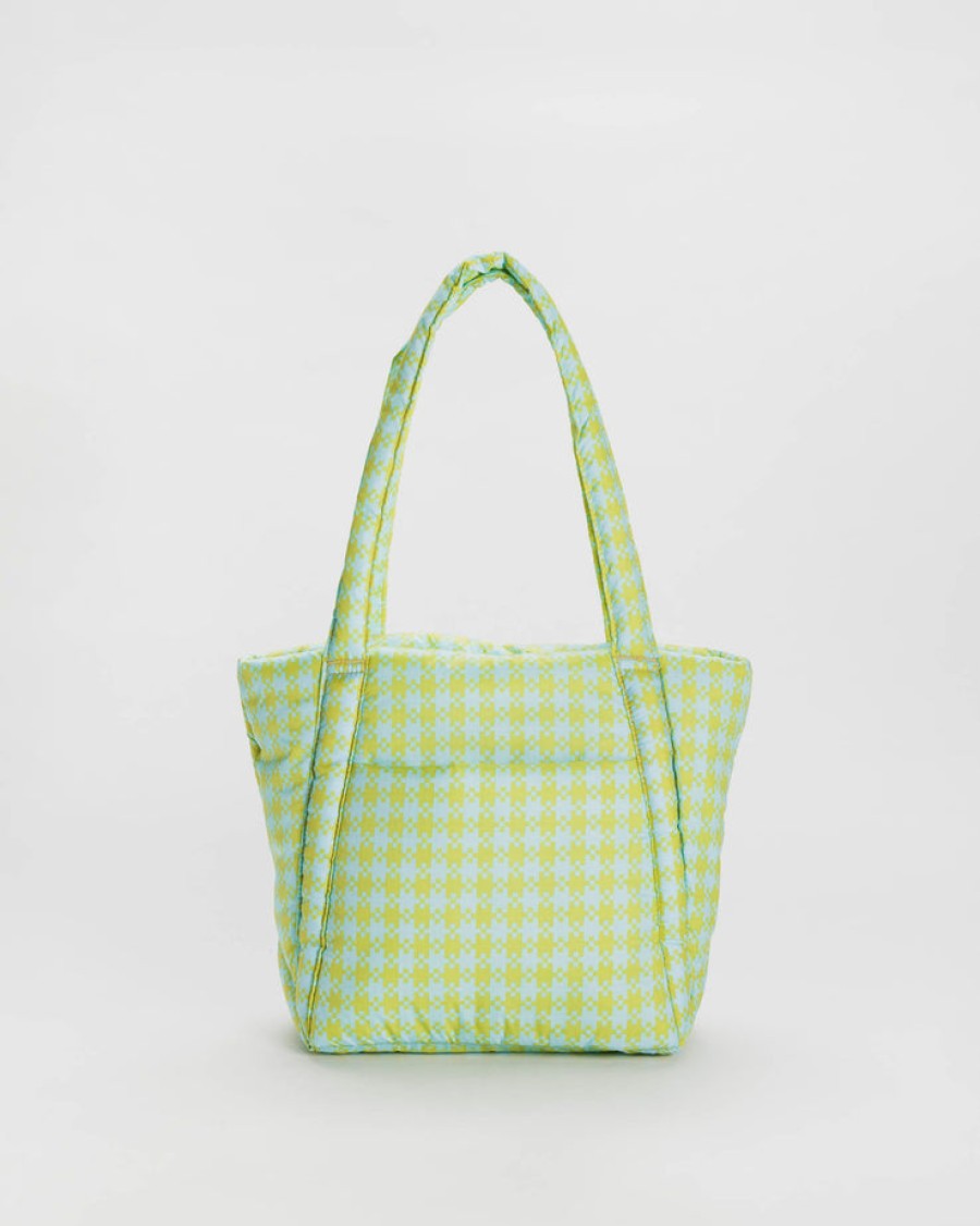 Baggu Puffy Mini Tote : Mint Pixel Gingham - Baggu Totes