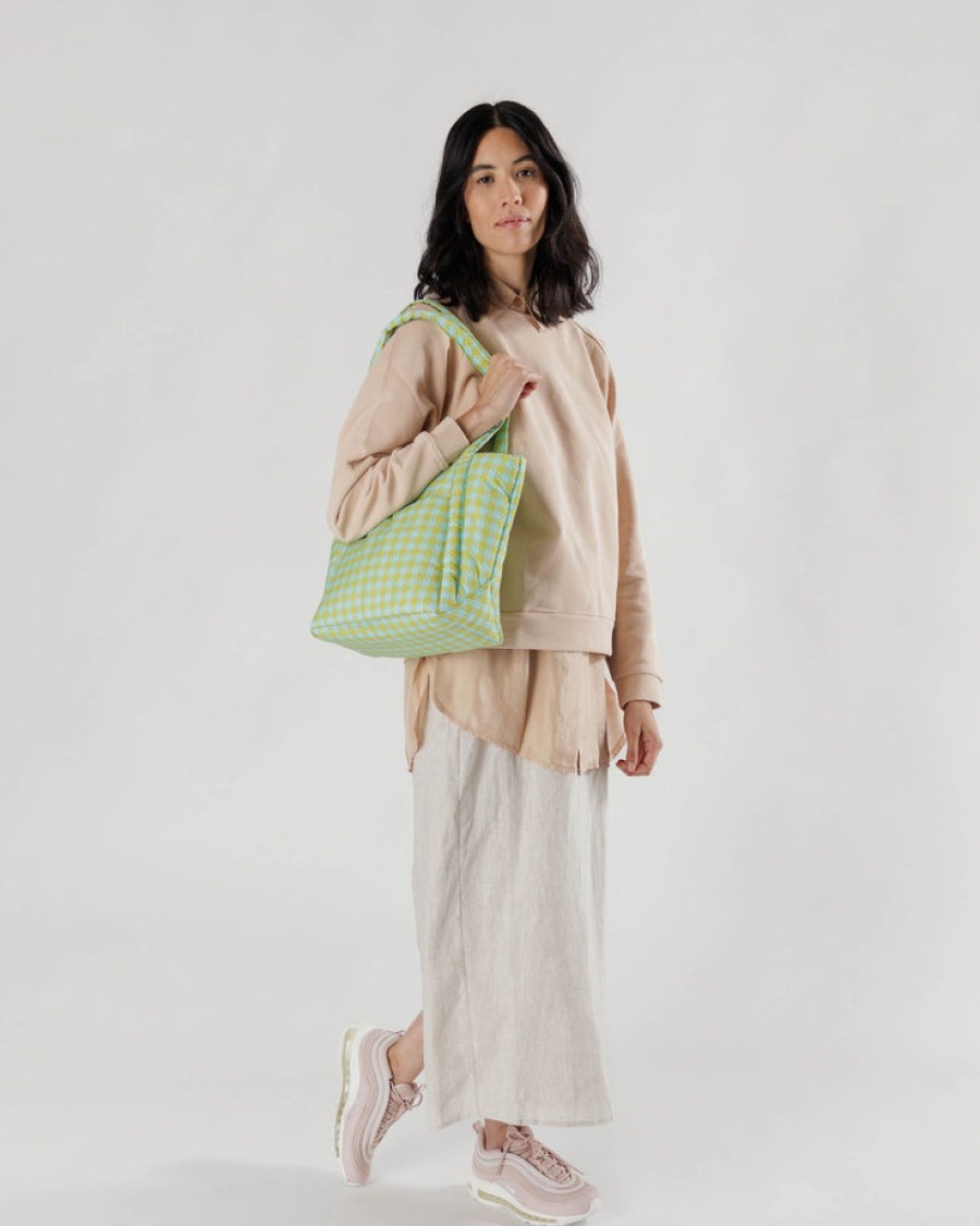 Baggu Puffy Mini Tote : Mint Pixel Gingham - Baggu Totes