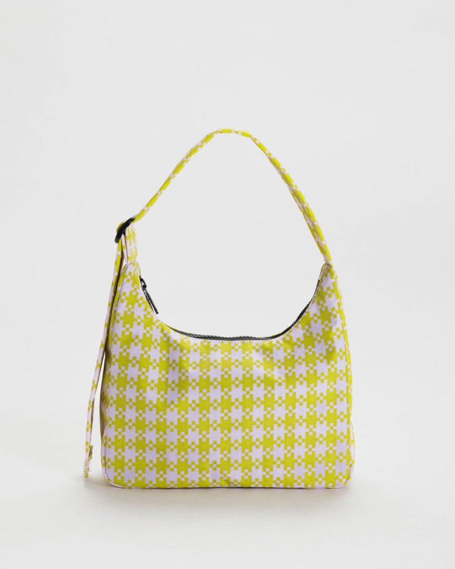 Baggu Mini Nylon Shoulder Bag : Pink Pistachio Pixel Gingham - Baggu Purses