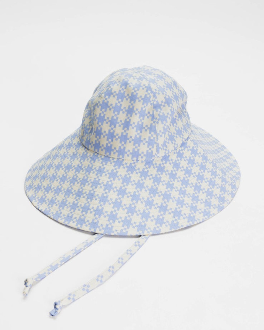 Baggu Soft Sun Hat : Blue Pixel Gingham - Baggu Hats