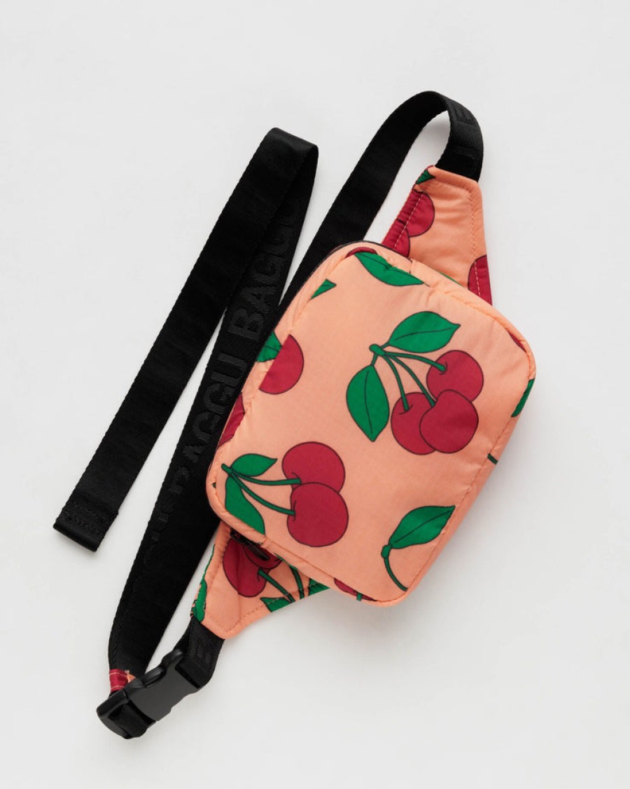 Baggu Puffy Fanny Pack : Sherbet Cherry - Baggu Crossbody Bags