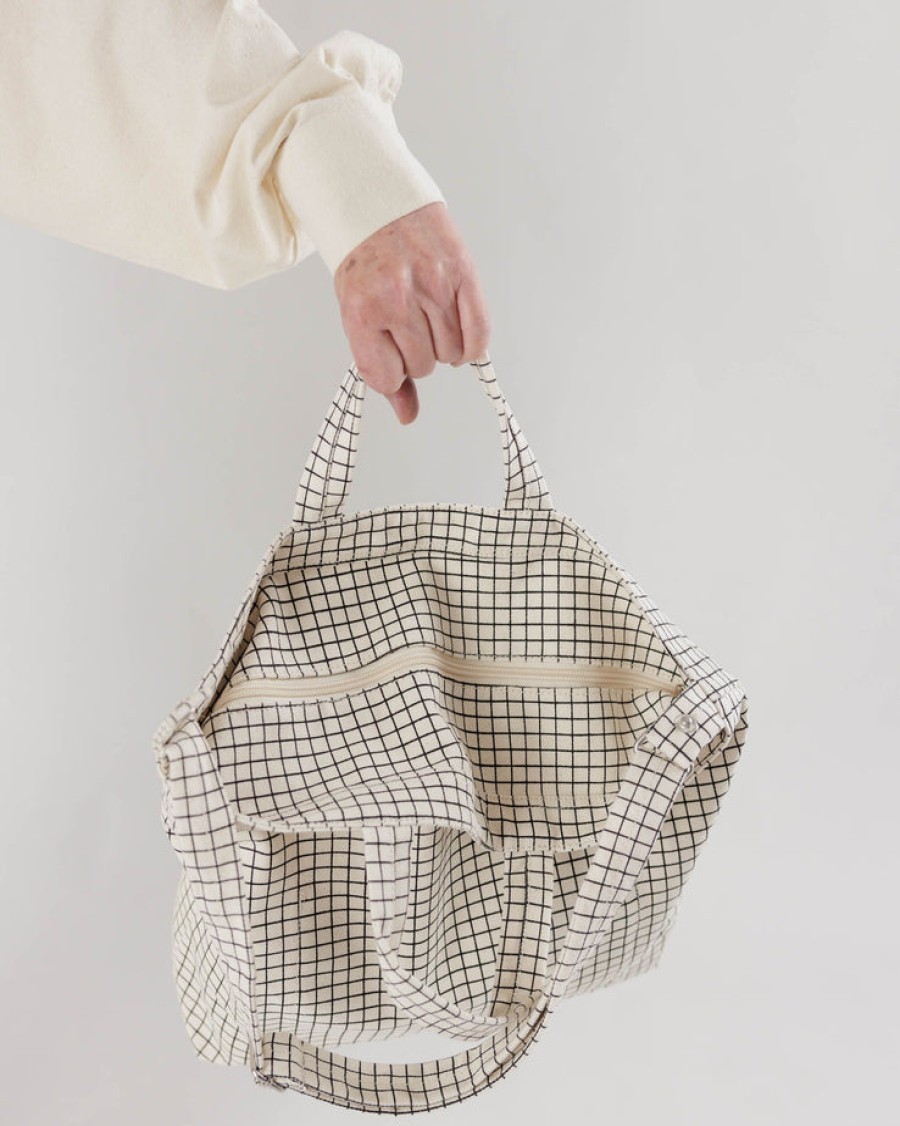 Baggu Horizontal Zip Duck Bag : Natural Grid - Baggu Totes