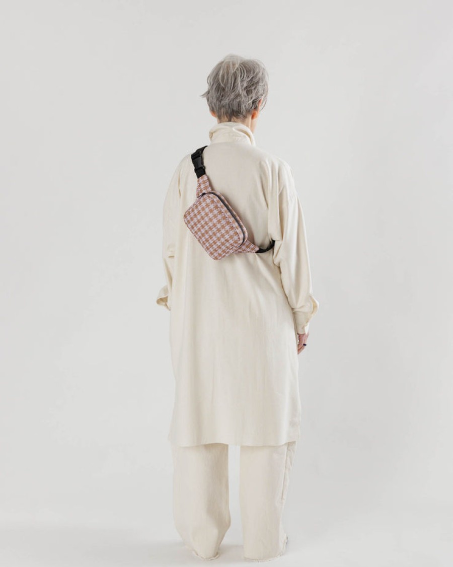 Baggu Puffy Fanny Pack : Rose Pixel Gingham - Baggu Crossbody Bags