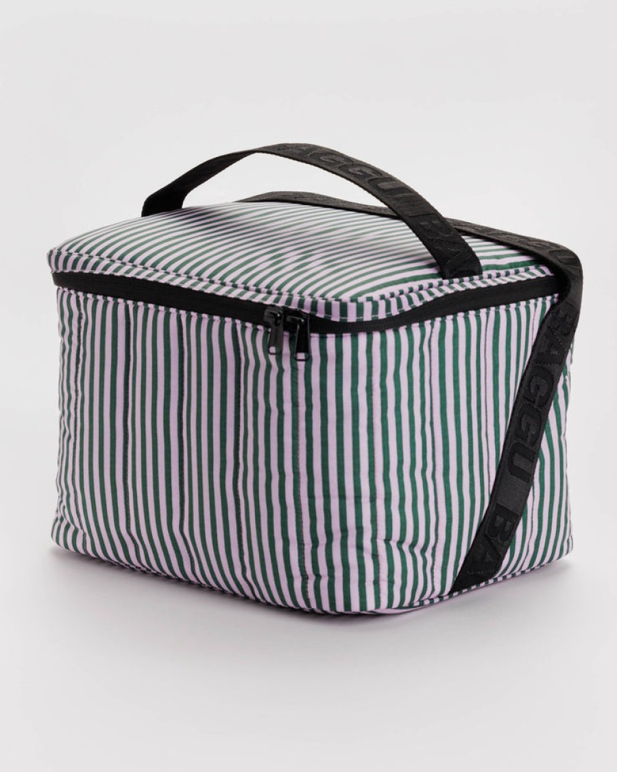 Baggu Puffy Cooler Bag : Lilac Candy Stripe - Baggu Lunch Bags & Coolers