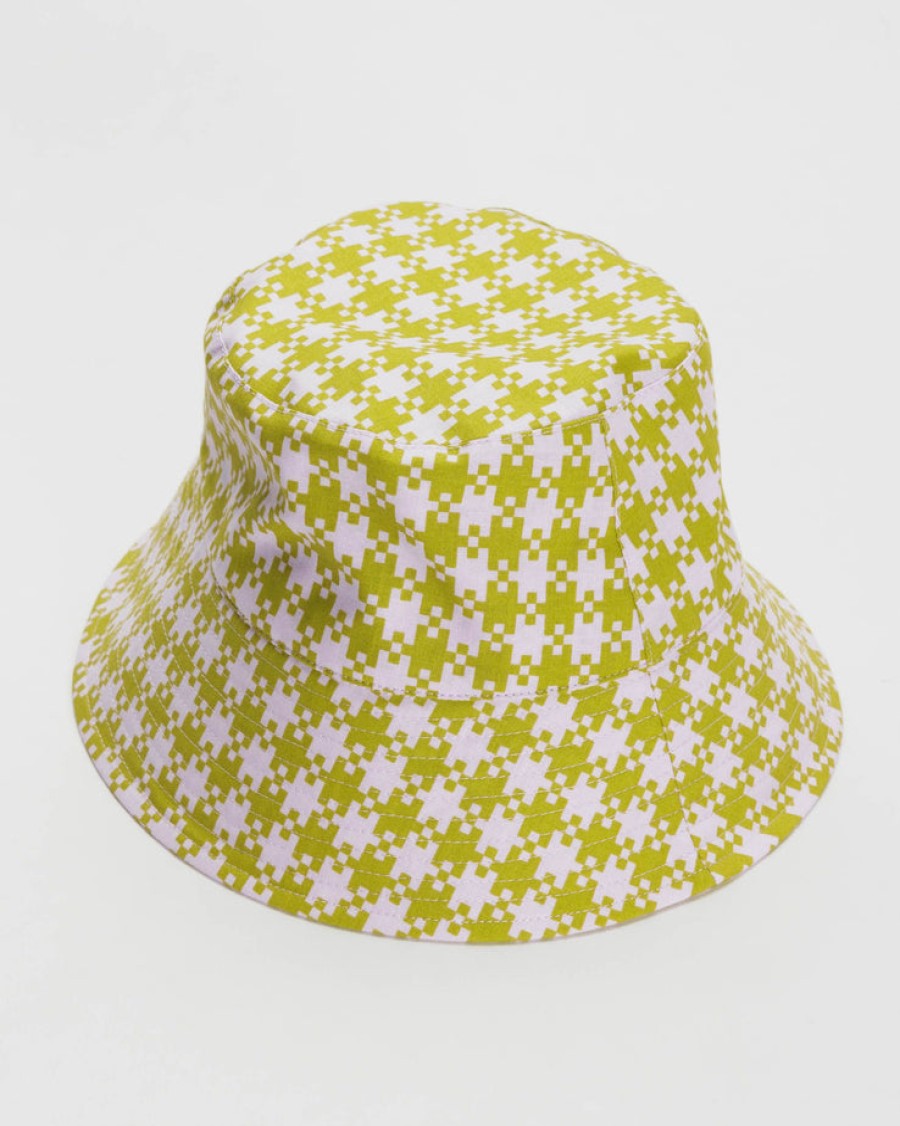 Baggu Bucket Hat : Pink Pistachio Pixel Gingham - Baggu Hats