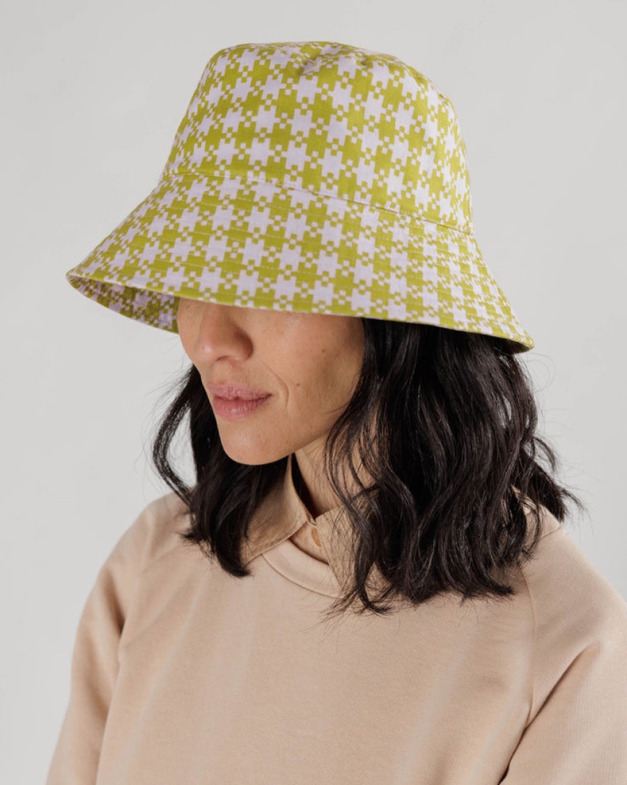 Baggu Bucket Hat : Pink Pistachio Pixel Gingham - Baggu Hats