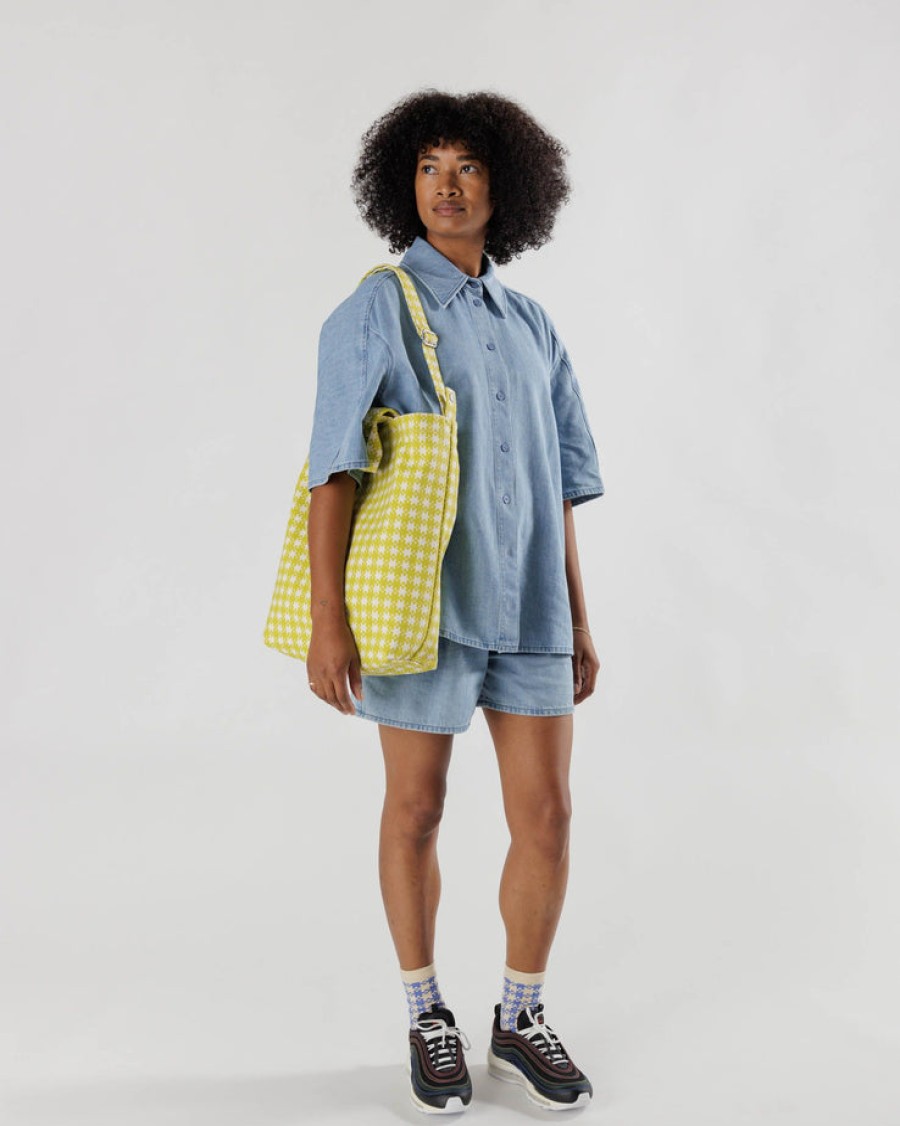 Baggu Duck Bag : Chartreuse Pixel Gingham - Baggu Totes